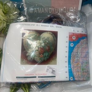 Flower Heart Cross Stitch Kit 50x50cm 11CT Stamped Embroidery DIY NeedleworkKit